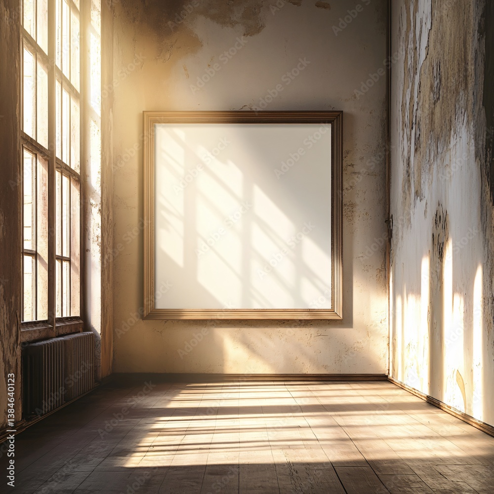 Obraz premium Sunlit hallway with blank frame artistic space photography interior angle conceptual reflection