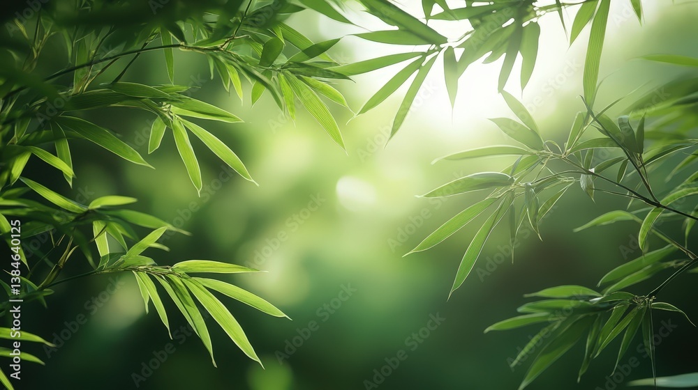 Obraz premium Lush Green Bamboo Leaves Illuminated by Sunlight Nature Background