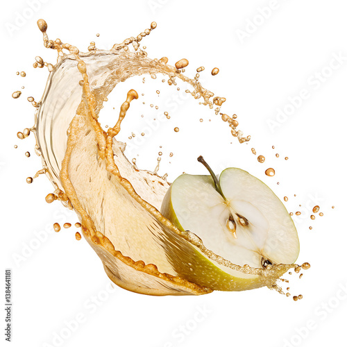 Splashing Apple Juice with Fresh Green Apple Slice
