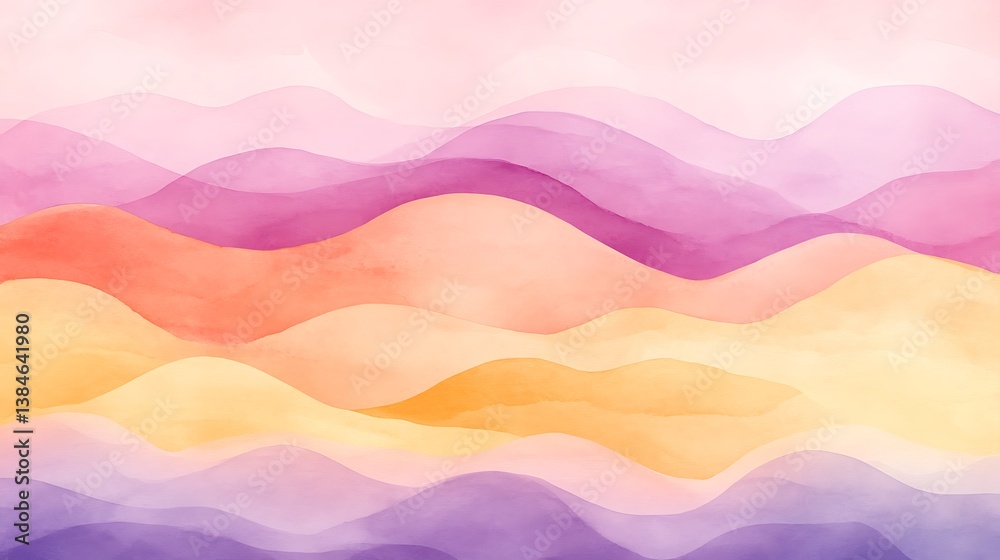 Fototapeta premium Pastel Mountains Watercolor Landscape.