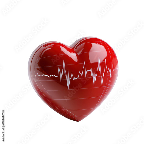 A vibrant red heart symbolizing love and vitality isolated against a transparent background.