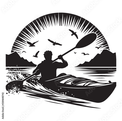 kayak icon silhouette vector illustration on a white background. 