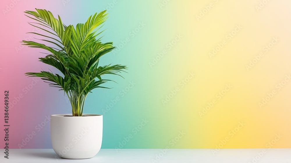 Fototapeta premium Green Potted Plant Against Pastel Ombre Wall
