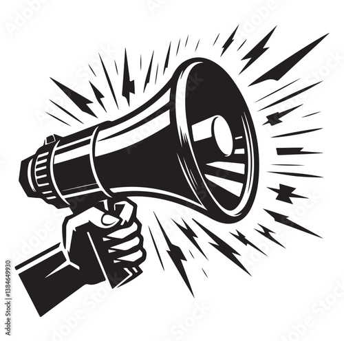 Screaming megaphone silhouette vector style with white background Art & Illustration.
