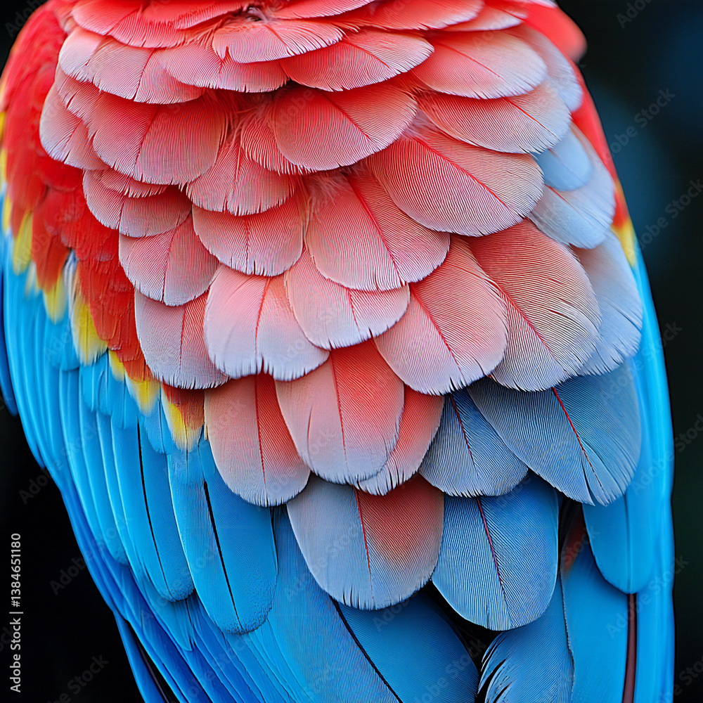 Fototapeta premium A close-up of a brightly colored parrot’s feathers, detailed and sharp
