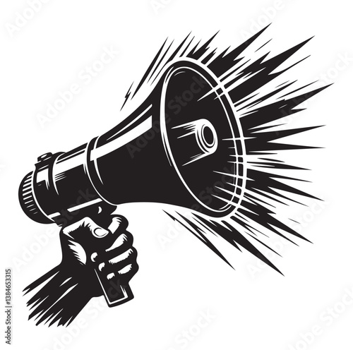 Screaming megaphone silhouette vector style with white background Art & Illustration.