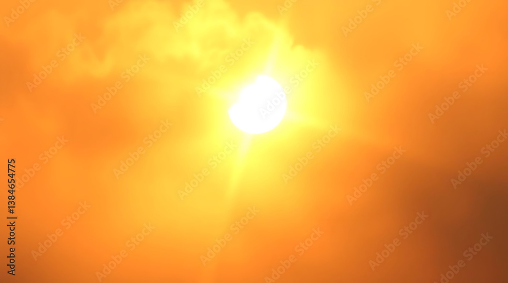 Bright Glowing Sun in Fiery Orange Sky with Warm Golden Light and Radiant Sunbeams – Stunning Nature Background