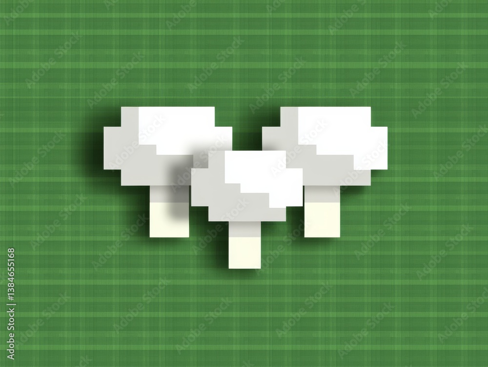 Obraz premium Pixelated Mushrooms On Green Background A Retro Gaming Aesthetic For Graphic Design