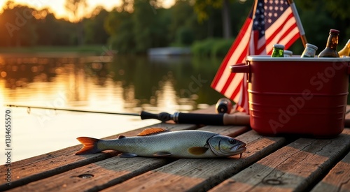 Fishing and american flag on patriot day