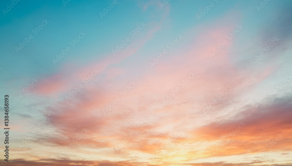 Obraz premium A calming mix of colors in the early evening sky. Premium photo in the afternoon with warm sky light, Premium background for banner.
