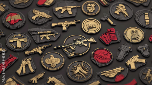 Wallpaper Mural Army special forces, military specialists badges set. Artillery, snipers and infantry patrol emblems with service rifle, machine gun and rocket launcher, grenade, handgun and motorcycle vector Torontodigital.ca