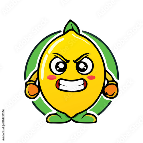 Angry Lemon with Sharp Teeth – vector Fierce Fruit Illustration

