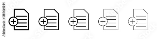 Add document icons vectors set in different stroke lines