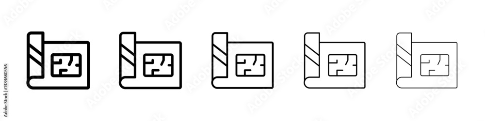Architecture plan icons vectors set in different stroke lines Architecture plan icons vectors set in different stroke lines