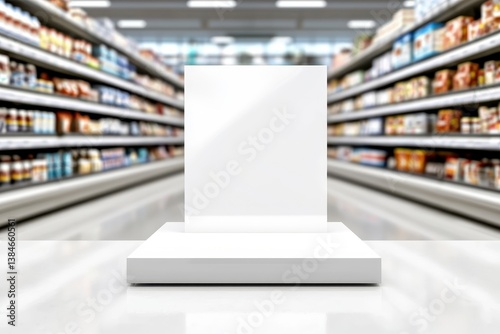 Empty display stand in a grocery store aisle for product placement.