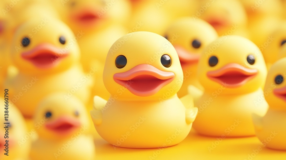 Cheerful rubber ducks in a group Cheerful rubber ducks in a group