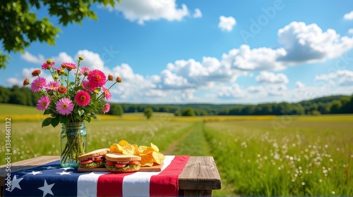 Patriotic picnic setup for memorial day celebration