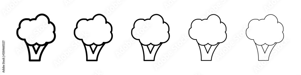 Broccoli icons vectors set in different stroke lines Broccoli icons vectors set in different stroke lines