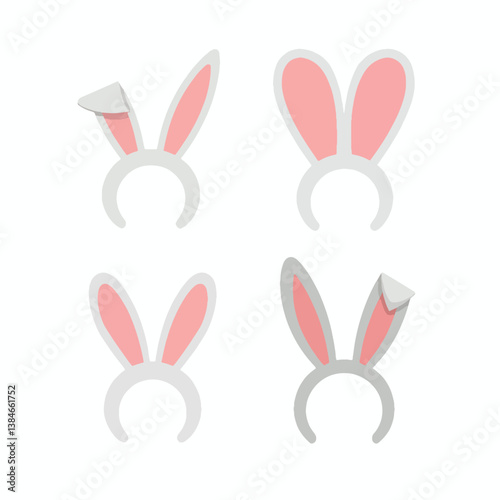 Easter bunny ears mask vector illustration, bunny ear headbands. Ostern rabbit ear spring hat set isolated on white background