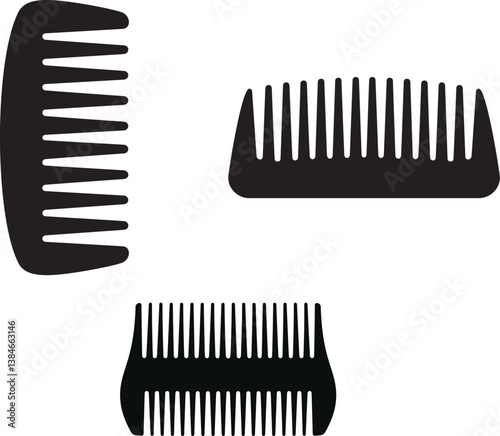 Black Comb Silhouette Vector Set Isolated on White Background