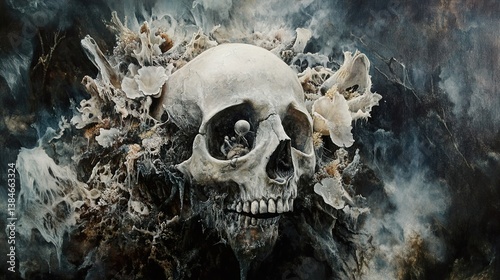 Memento Mori: A Dark Surreal Skull in Decay