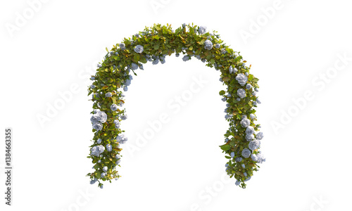 Green arch of white roses and green leaves png alpha channel