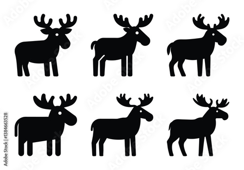 Simple Black Silhouette Moose Icons for Design