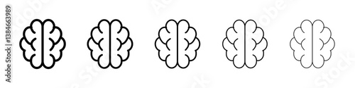 Human brain icons vectors set in different stroke lines