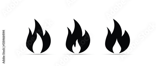 Black Fire sign Set. Fire flame icon isolated on white background. Vector illustration