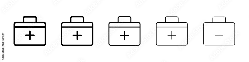 Medical aid kit icons vectors set in different stroke lines Medical aid kit icons vectors set in different stroke lines
