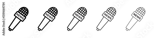 News microphone icons vectors set in different stroke lines