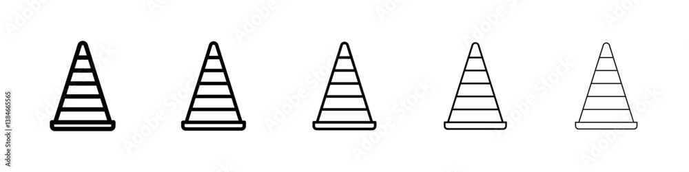 Road cone icons vectors set in different stroke lines Road cone icons vectors set in different stroke lines