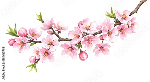 Wallpaper Mural Pink Flowering Branch, Hand-Painted Sakura, Almond, and Apple Blossoms Torontodigital.ca