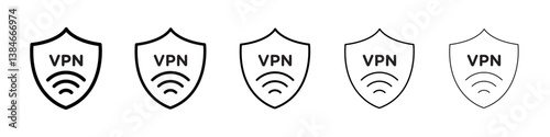 Vpn icons vectors set in different stroke lines