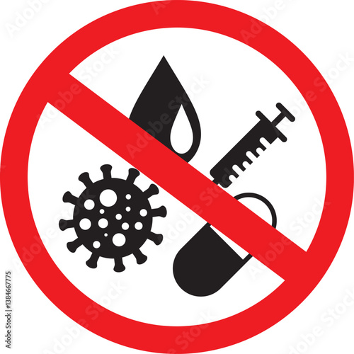classic simple no drugs drug use prohibited symbol in red white circle vector isolated on transparent background