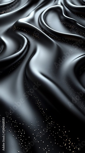  Close Up of Smooth Black Fabric Waves with Golden Speckles