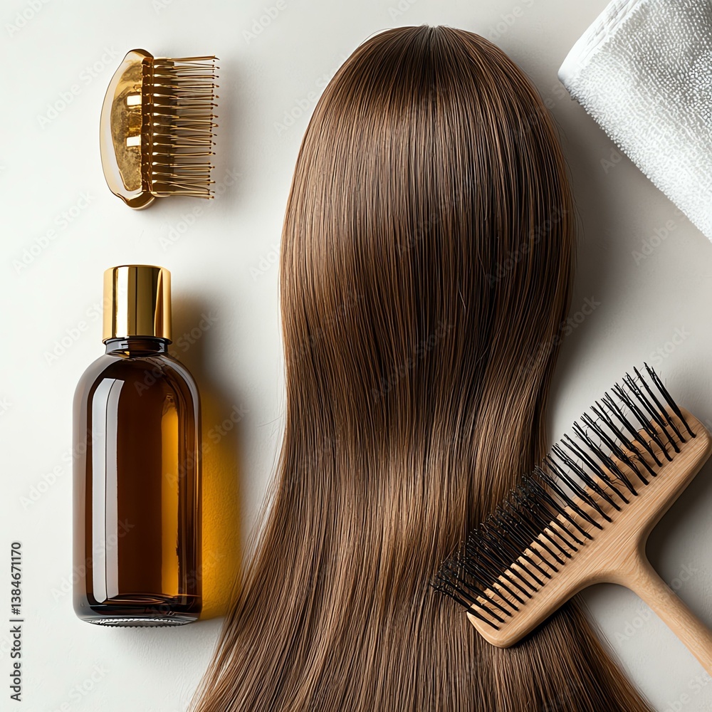 Naklejka premium Stylish hair care essentials on a smooth surface.