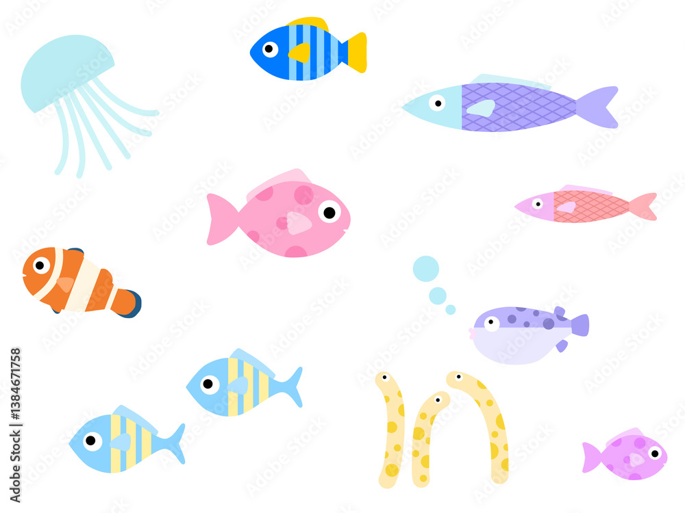 Naklejka premium 海の生き物のシームレスパターン C-1