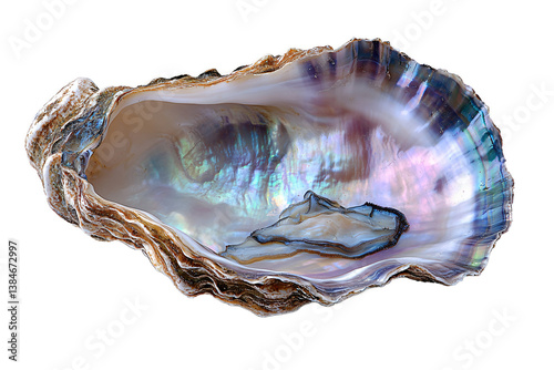 Lustrous mother of pearl oyster shell with iridescent surface isolated on transparent background, perfect for jewelry design and oceanic decor elements