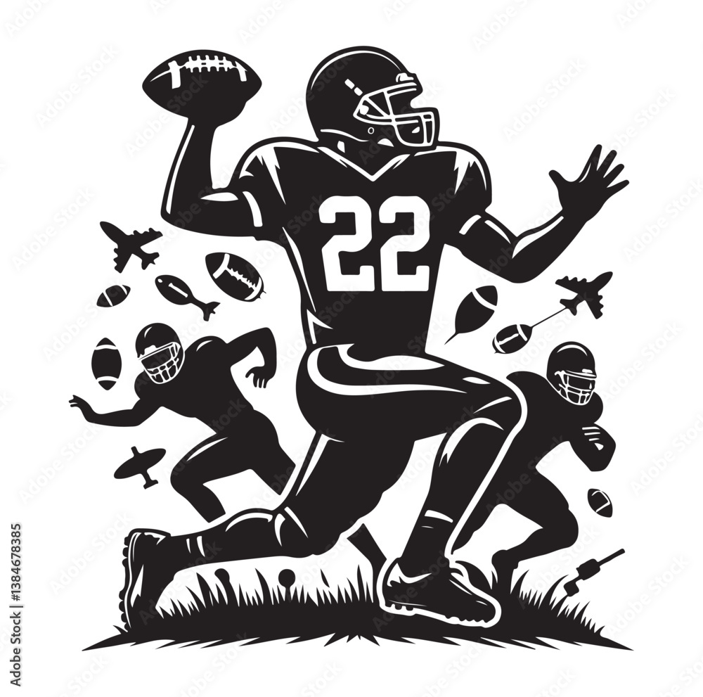 Fototapeta premium American football ball icon silhouette vector illustration on white background.