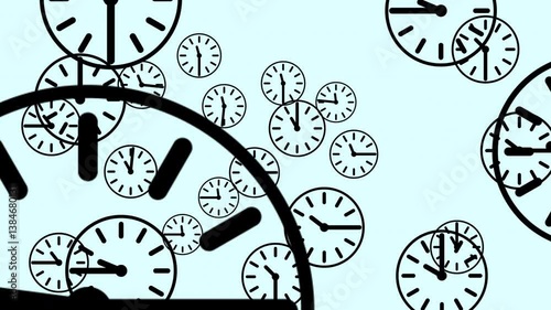 Flying Vintage Clocks on Light Cyan Background – Time, Motion, Technology & Infinity Concept Animation with Rotating Clocks, Symbolizing Deadlines, Teamwork & Life in Constant Movement