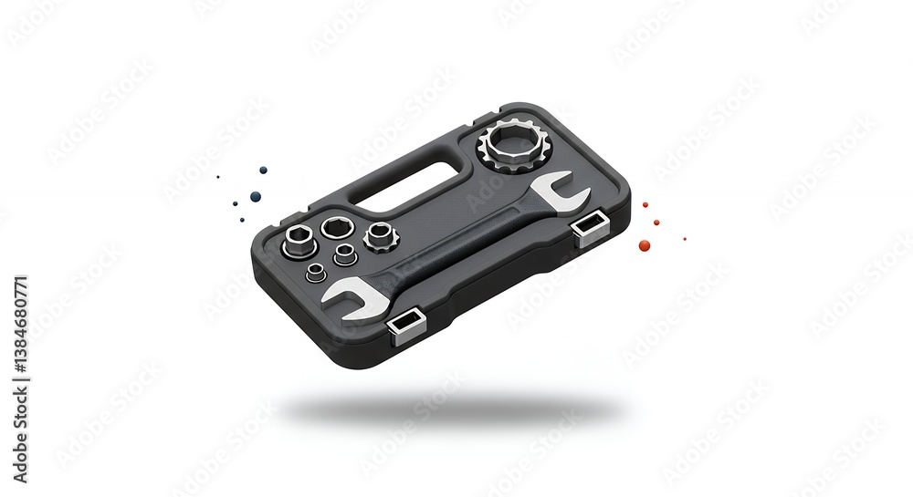 Compact toolkit rendering with wrenches and sockets offering a complete repair solution Compact toolkit rendering with wrenches and sockets offering a complete repair solution