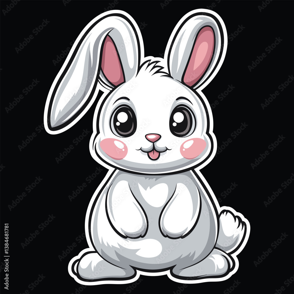 Fototapeta premium Cute Cartoon White Bunny Rabbit with Pink Ears and Cheeks
