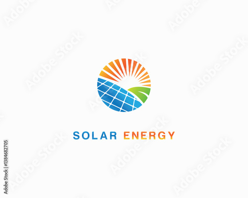 Sun solar energy or solar tech with leaf symbol logo design inspiration vector template.