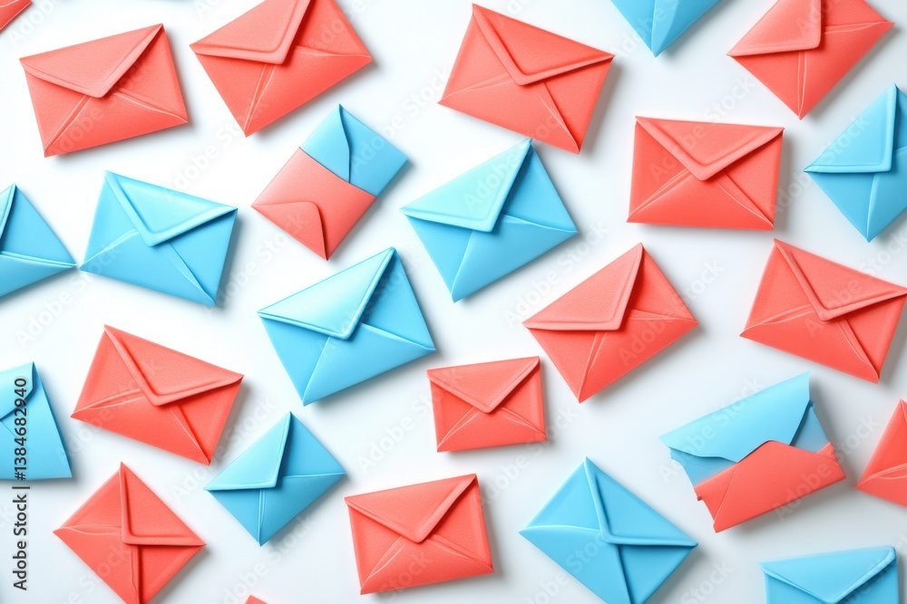 Set of contrasting blue and red envelopes on a plain white background. Set of contrasting blue and red envelopes on a plain white background.