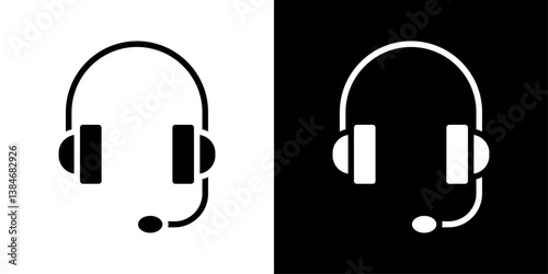 Headphone icons vector set in solid flat style