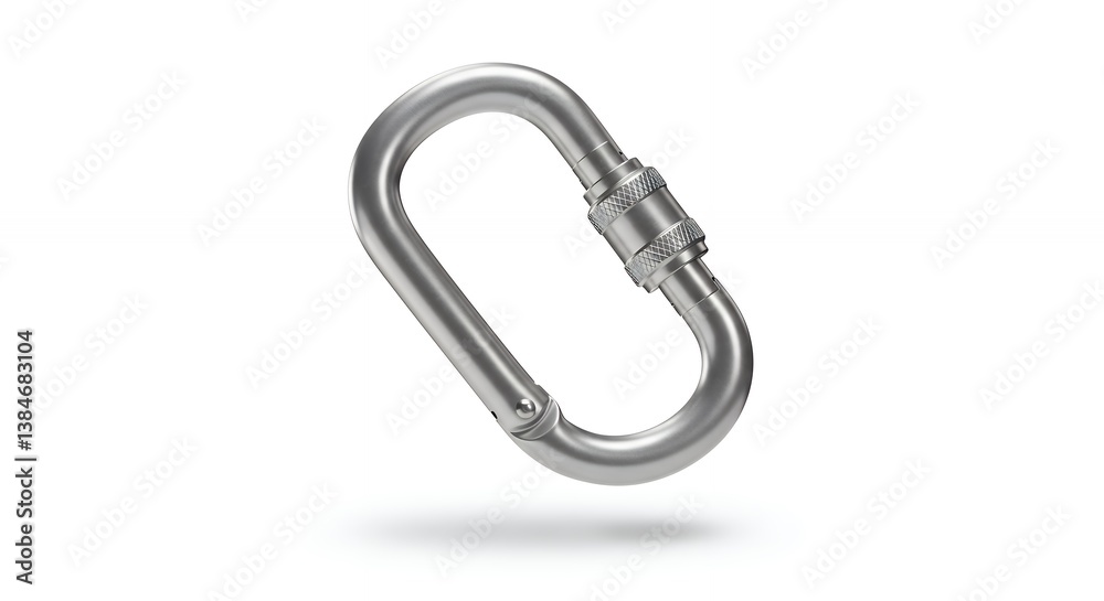 Illustrative representation of a metallic carabiner with locking mechanism isolated Illustrative representation of a metallic carabiner with locking mechanism isolated
