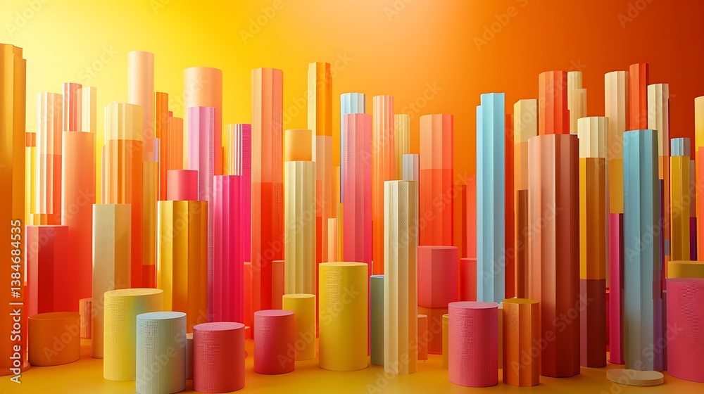Vibrant Colorful Abstract Cityscape Background Modern Geometric Design with Cylinders and Pillars Vibrant Colorful Abstract Cityscape Background Modern Geometric Design with Cylinders and Pillars