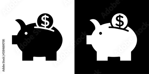 Piggy bank icons vector set in solid flat style