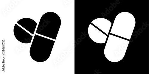 Pills icons vector set in solid flat style